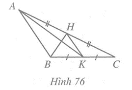 Trong Hình 76 đoạn thẳng HK là đường trung tuyến của tam giác nào (ảnh 1)