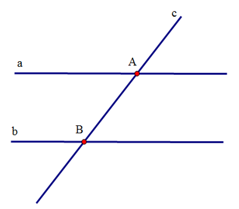 Cho giả thiết a song song b, c cắt a tại A, cắt b tại B. Kết luận góc cAa=góc ABb. Giả thiết và kết luận (ảnh 1)