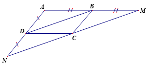 Cho hình vẽ  trong đó ABCD là hình bình hành. Chứng minh rằng điểm M đối xứng với điểm N qua C. (ảnh 2)