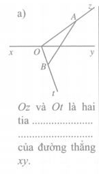 Quan sát từng hình rồi viết vào chỗ chấm cho thích hợp: Oz và Ot là hai tia của đường thẳng xy (ảnh 1)