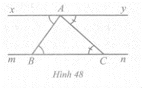 Cho hai đường thẳng song song với nhau là xy và mn. Trên đường thẳng xy lấy điểm A (ảnh 1)