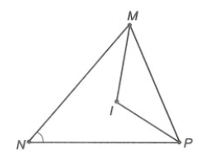 Cho tam giác MNP. Các đường phân giác trong các góc M, góc P cắt nhau tại I. (ảnh 1)