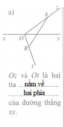 Quan sát từng hình rồi viết vào chỗ chấm cho thích hợp: Oz và Ot là hai tia của đường thẳng xy (ảnh 2)