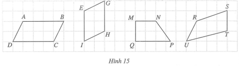 Xem Hình 15 và cho biết hình nào trong số các hình đó là hình bình hành. (ảnh 1)