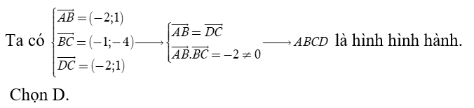 Trong mặt phẳng tọa độ Oxy  cho bốn điểm A(1,2), B( -1,3), C( -2; -1) và D( 0; -2).  Mệnh đề nào sau đây đúng (ảnh 1)