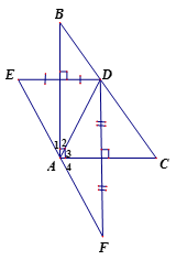 Cho tam giác ABC vuông tại A, điểm D thuộc cạnh BC. Gọi E là điểm đối xứng với D qua AB, gọi F là điểm đối xứng với D qua AC. (ảnh 1)