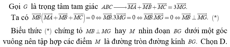 Tìm tập các hợp điểm M  thỏa mãn vecto MB ( vecto MA + MB + MC) = 0 với A, B, C  là ba đỉnh của tam giác. (ảnh 1)