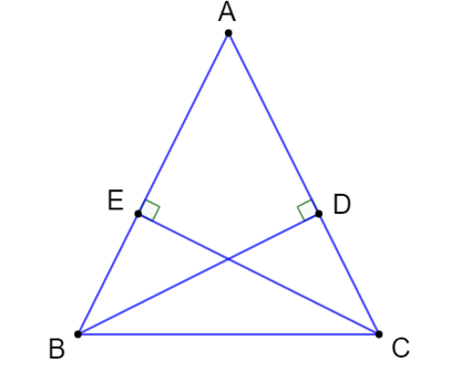 Cho tam giác ABC cân tại A. Chứng minh rằng khoảng cách từ B đến đường thẳng AC bằng (ảnh 1)