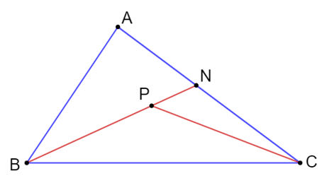 a) Cho P là một điểm bên trong tam giác ABC. Chứng minh rằng: AB + AC > PB + PC. (ảnh 1)