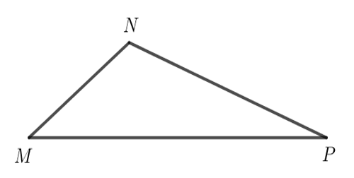 Cho tam giác MNP có độ dài các cạnh: MN = 3 cm, NP = 5 cm, MP = 7 cm. Hãy xác định góc đối diện với (ảnh 1)