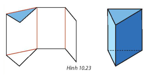 Cắt và gấp một miếng bìa thành hình lăng trụ đứng tam giác theo hướng dẫn sau: (ảnh 2)