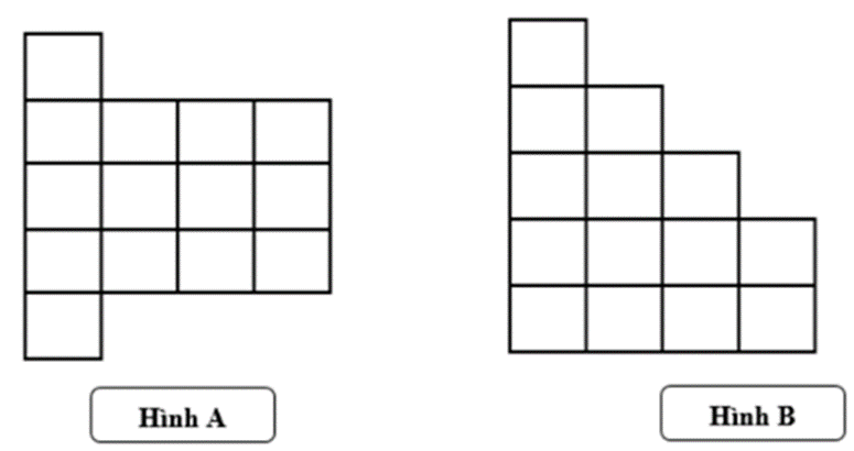So sánh chu vi hình A và chu vi hình B, biết mỗi cạnh của 1 ô vuông có độ dài 1 cm (ảnh 1)