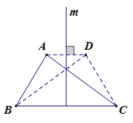 Cho ABC , gọi m  là đường trung trực của BC . Vẽ  D đối xứng với A qua m   a)	Tìm các đoạn thẳng đối xứng với AB, AC qua m . (ảnh 1)