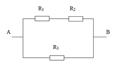 Có ba điện trở mắc như hình vẽ, biết các điện trở có giá trị bằng nhau và bằng 2 Ω. Tính điện trở của bộ?  (ảnh 1)