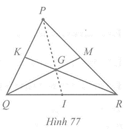 Cho tam giác PQR có hai đường trung tuyến QM và RK cắt nhau tại G (ảnh 1)