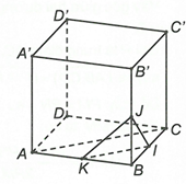 Cho hình lập phương ABCD.A'B'C'D' có I, J tương ứng là trung điểm của BC và BB'. Góc giữa hai (ảnh 1)