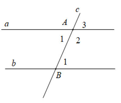 Cho giả thiết a song song b, c cắt a tại A, cắt b tại B ( như hình vẽ ). Kết luận nào sau đây không hợp lí? (ảnh 1)
