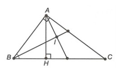 Cho tam giác ABC vuông tại A. Kẻ AH vuông góc với BC (H thuộc BC). Các tia phân giác (ảnh 1)