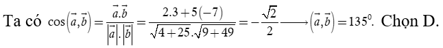 Trong mặt phẳng tọa độ Oxy  cho hai vectơ a = ( 2,5)  và b = (3; -7) . Tính góc alpha  giữa hai vectơ  a và b. (ảnh 1)