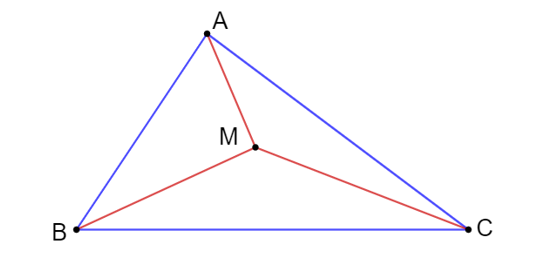 b) Cho M là một điểm bên trong tam giác ABC. Chứng minh rằng:  . (ảnh 1)