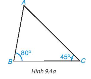 Quan sát tam giác ABC trong Hình 9.4a.   Em hãy dự đoán xem giữa hai cạnh đối diện với hai góc  (ảnh 1)