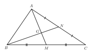 Trong tam giác ABC ở Ví dụ 1, với AM là đường trung tuyến và G là trọng tâm của tam giác. (ảnh 1)