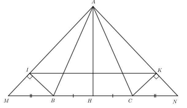 Cho tam giác cân ABC tại đỉnh A. Gọi H là trung điểm của BC. (ảnh 1)