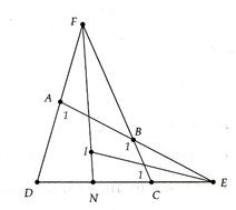 Tứ giác ABCD có góc A - góc B = 50 độ Các tia phân giác của  góc C, góc D cắt nhau tại I và góc CID= 1150. (ảnh 1)