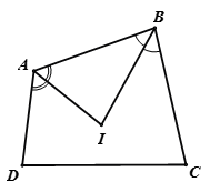 b) Gọi I là giao điểm của các tia phân giác của góc A và góc B của tứ giác. Chứng minh: góc AIB = góc C + góc D /2 (ảnh 1)