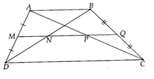 Cho hình thang ABCD (AB//CD). Gọi M, N, P, Q lần lượt là trung điểm của AD, BD, AC, BC. Chứng minh: a) M, N, P, Q cùng nằm trên một đường thẳng (ảnh 1)