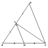Dùng tính chất đường trung bình của tam giác chứng minh trong tam giác vuông đường  trung tuyến ứng với cạnh huyền bằng nửa cạnh huyền (ảnh 1)