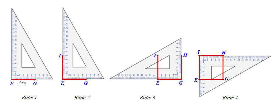 Dùng ê ke vẽ hình vuông EGHI có độ dài cạnh bằng 6 cm. (ảnh 1)