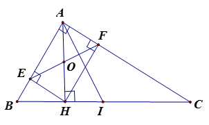 Cho tam giác ABC vuông ở A, đường cao AH. Gọi E, F lần lượt là chân đường vuông góc kẻ từ H đến AB, AC.  a) Tứ giác EAFH là hình gì? (ảnh 1)