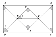 Cho hình chữ nhật ABCD (AD < AB < 2AD). Vẽ các tam giác vuông cân ABI , CDF Chứng minh rằng:  a) EF song song với CD. (ảnh 1)