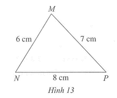 Cho tam giác MNP có MN = 6 cm, NP = 8 cm, PM = 7 cm. Tìm góc nhỏ nhất (ảnh 1)
