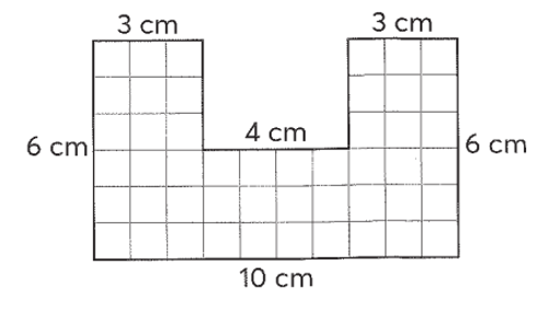 c) Cho hình (M) có kích thước như hình vẽ bên.   Hình (M) có diện tích là ………… cm2. (ảnh 1)