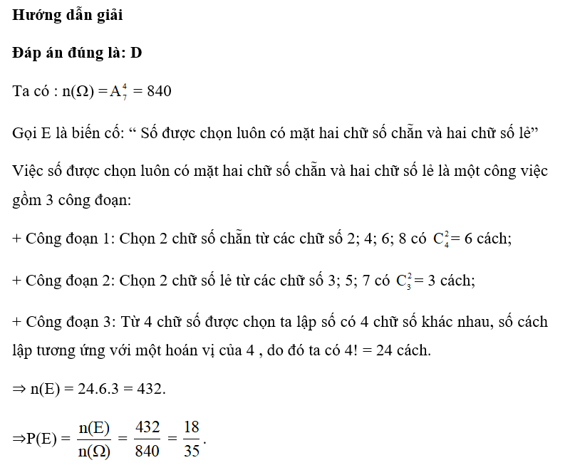 Cho tập hợp A = {2; 3; 4; 5; 6; 7; 8}. Gọi S là tập hợp các số tự nhiên có 4 chữ số đôi một khác (ảnh 1)
