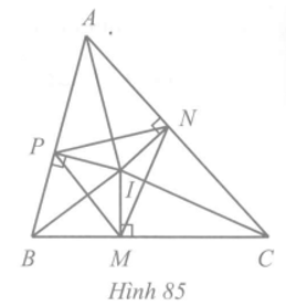 Cho tam giác ABC có ba đường phân giác cắt nhau tại I. Gọi M, N, P lần lượt là hình (ảnh 1)