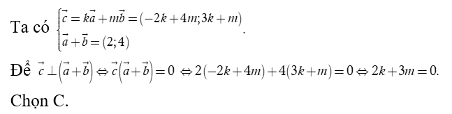 Trong mặt phẳng tọa độ Oxy  cho ba vectơ a = ( -2,3)  và b = (4, 1) (ảnh 1)