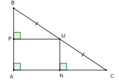 Cho tam giác ABC vuông tại đỉnh A; ba điểm M, N, P lần lượt nằm trên các cạnh BC, CA, AB (ảnh 1)
