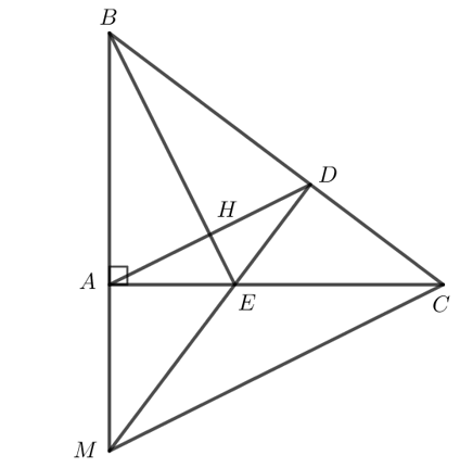 Cho tam giác ABC vuông tại A. Gọi D là điểm thuộc cạnh BC sao cho BD = BA và H (ảnh 1)