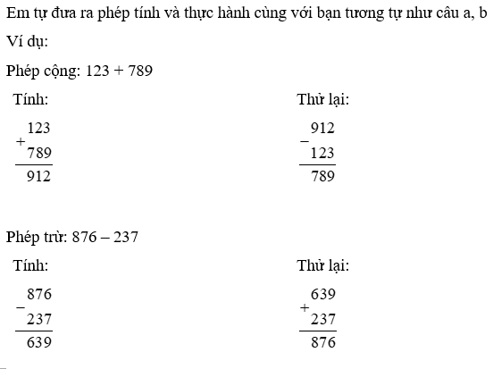 Viết phép cộng, phép trừ khác rồi cùng bạn tính và kiểm tra lại kết quả. (ảnh 1)