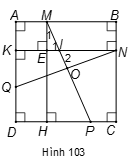 Cho hình vuông ABCD. Nếu các điểm M, N, P, Q lần lượt nằm trên các đường thẳng AB, BC, CD và DA thì . (ảnh 1)