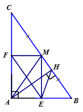 Cho tam giác ABC  vuông tại A (AB < AC) , trung tuyến AM . E, F  lần lượt là trung điểm của AB, AC.  a) Chứng minh rằng AEMF  là hình chữ nhật. (ảnh 1)