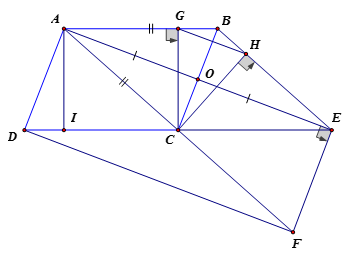 Cho hình bình hành ABCD  có AB  bằng đường chéo AC. Gọi O  là trung điểm của BC .  a) Chứng minh ABEC  là hình thoi (ảnh 1)