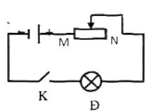 Cho mạch điện như hình vẽ:   Đóng khóa K rồi dịch chuyển con chạy trên biến trở. Đề đèn sáng mạnh nhất thì phải  (ảnh 1)