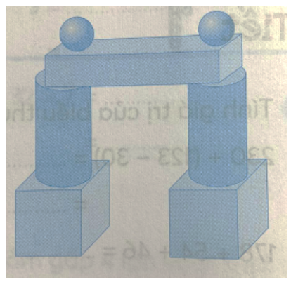 b)  Trong hình bên:  + Có …… khối lập phương  + Có …… khối trụ  + Có  (ảnh 1)