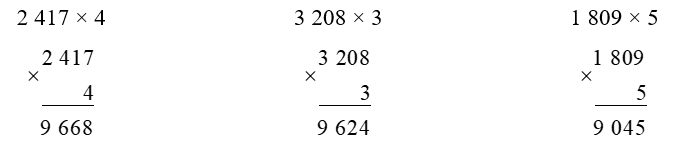 Đặt tính rồi tính 2 417 × 4 ………………3208 × 3 ………………1809 × 5 ……………… (ảnh 2)