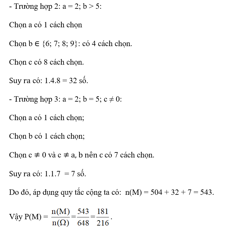 Gọi S là tập hợp tất cả các số tự nhiên có 3 chữ số phân biệt. Chọn ngẫu nhiên (ảnh 2)