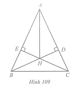 Cho tam giác ABC cân tại A có ABC  = 70o. Hai đường thẳng BD và CE cắt nhau tại H. a) Tính số đo các góc còn lại của tam giác ABC; (ảnh 1)